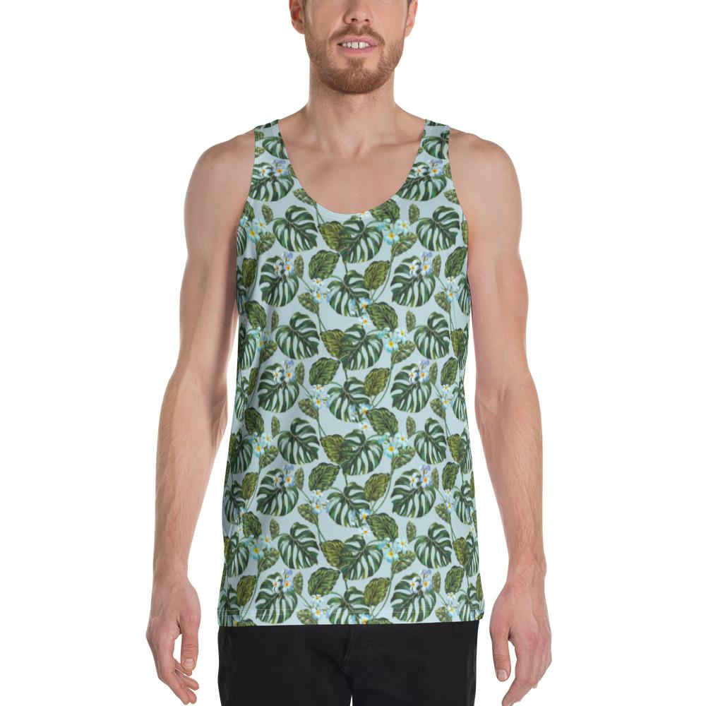 Tropical Flowers Monstera Leaf Hawaii Men's Tank Top AH White - Polynesian Pride