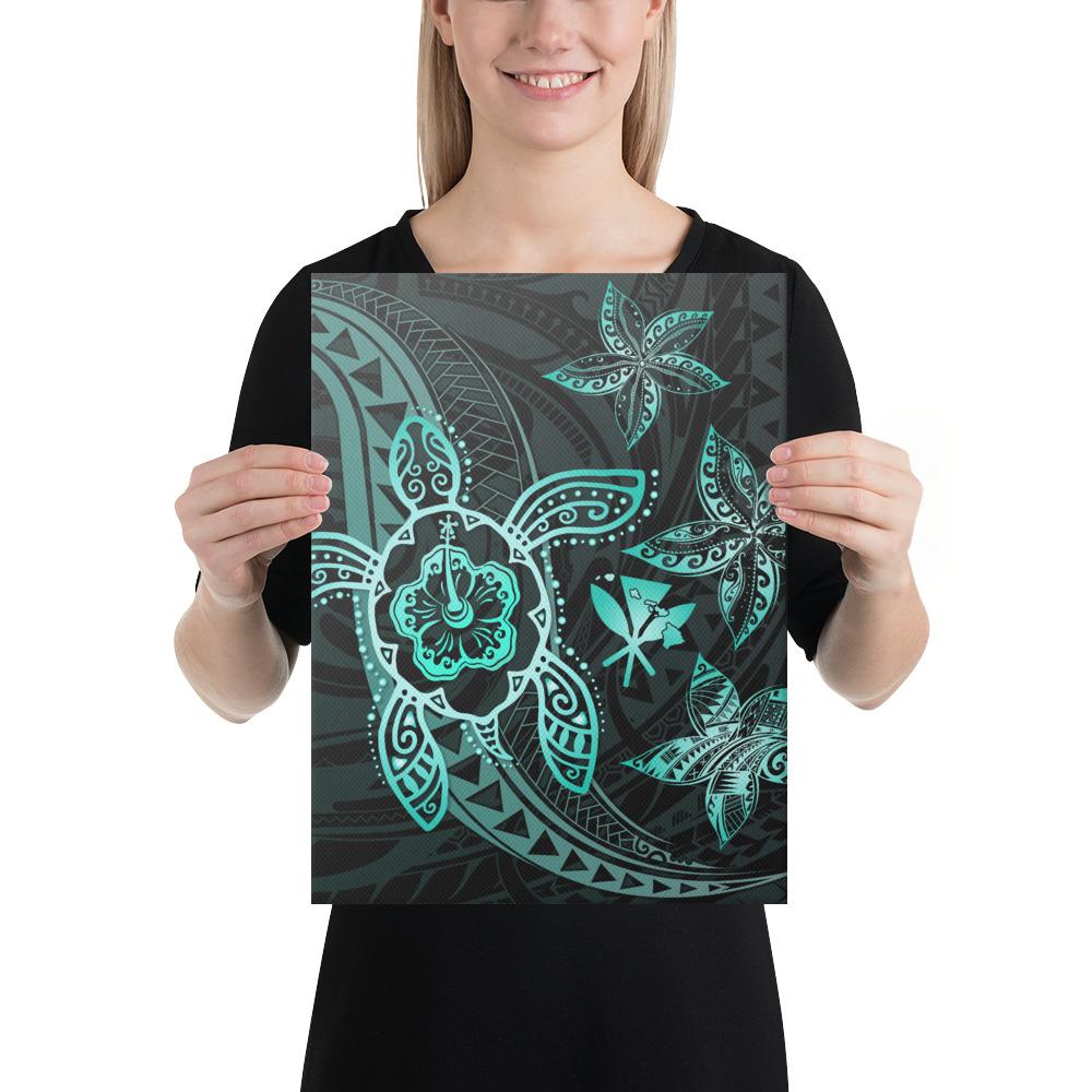 Kanaka Map Hibiscus Plumeria Turtle Art Turquoise Polynesian Canvas 12x16 Canvas Turquoise - Polynesian Pride