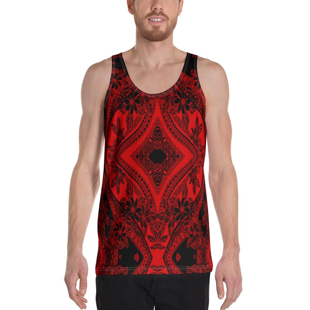 Polynesian Plumeria Mix Red Black - Hawaii Men's Tank Top Red - Polynesian Pride