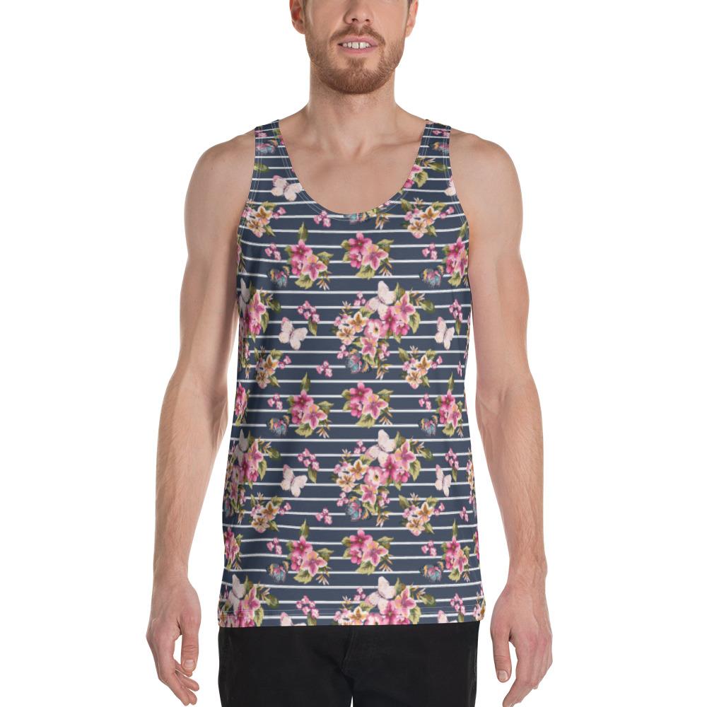 Tropical Butterfly Pink Hawaii Men's Tank Top AH White - Polynesian Pride