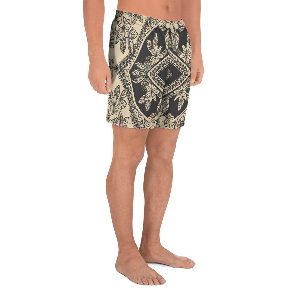 Polynesian Plumeria Mix Gray Men's Athletic Long Shorts - Polynesian Pride