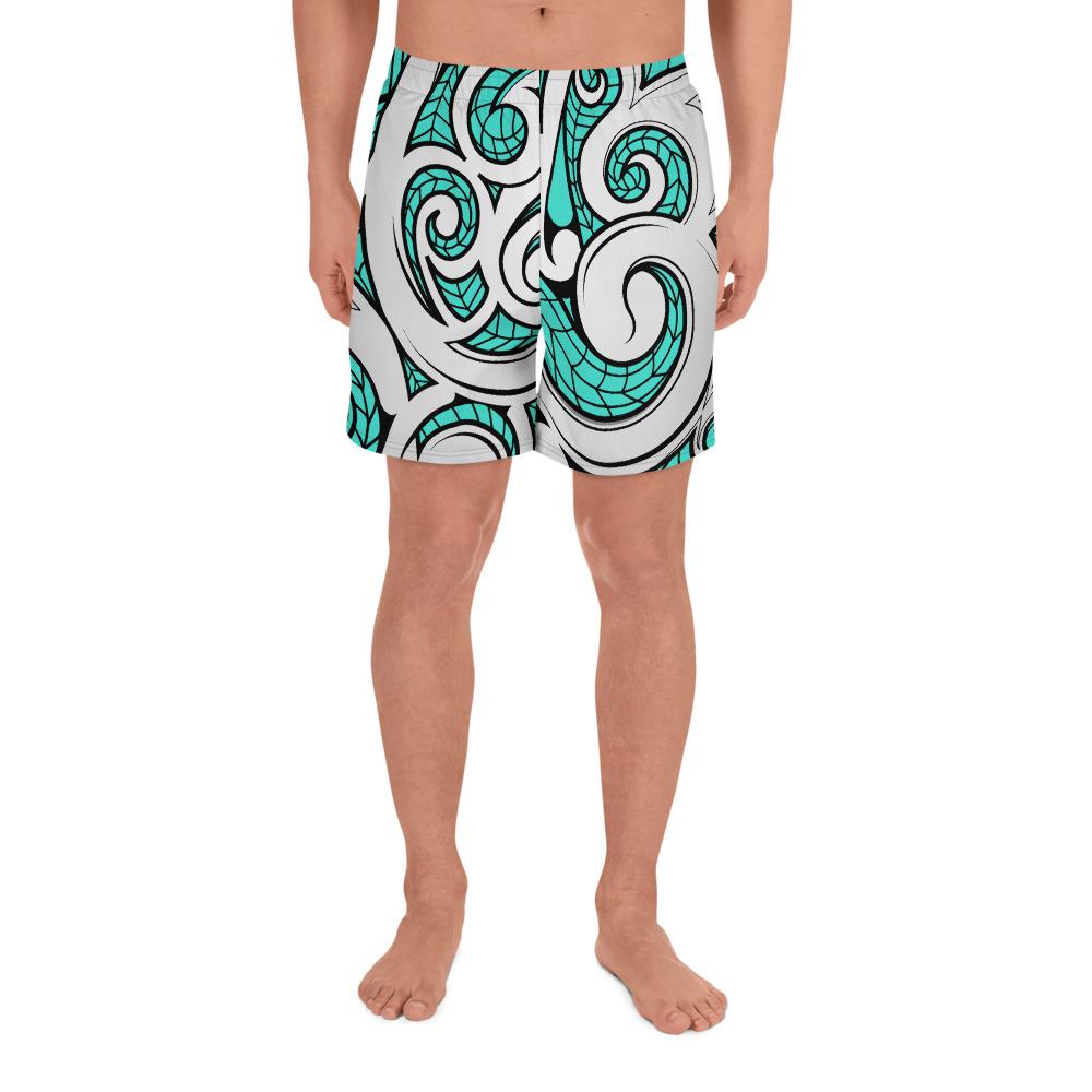 Polynesian Maori Ethnic Ornament Turquoise Men's Athletic Long Shorts Art - Polynesian Pride