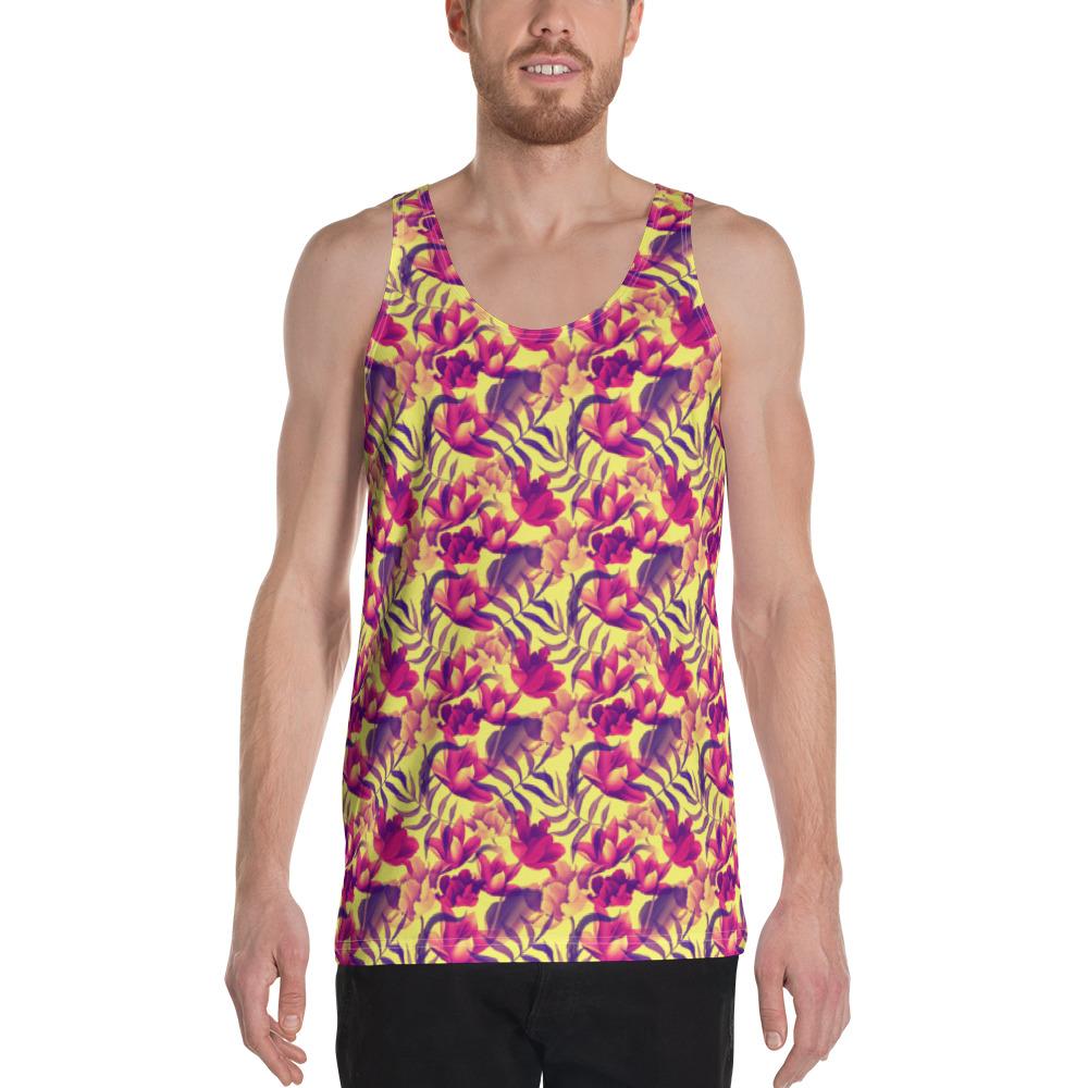 Hawaii Seamless Tropical Flower Plant Pattern Background - Hawaii Men's Tank Top AH White - Polynesian Pride