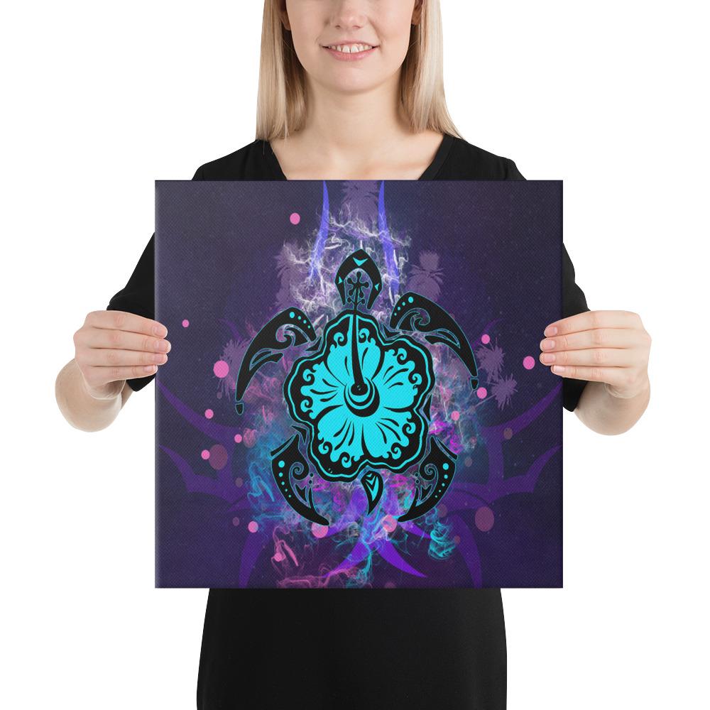 Turtle Hibiscus Galaxy Violet Canvas 16x16 Canvas Violet - Polynesian Pride