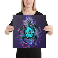 Turtle Hibiscus Galaxy Violet Canvas 16x16 Canvas Violet - Polynesian Pride