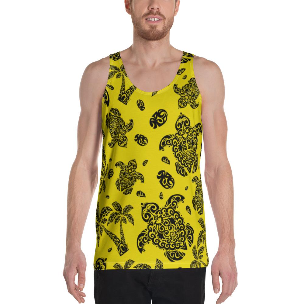 Polynesian Turtle Palm And Sea Pebbles Yellow - Hawaii Men's Tank Top Yellow - Polynesian Pride