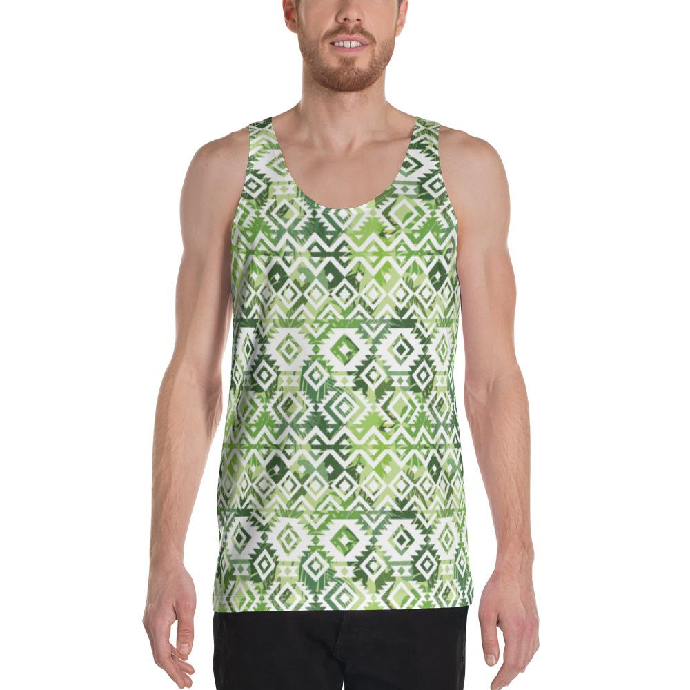 Hawaii White Seamless Ethnic Pattern Monstera Leaf - Hawaii Men's Tank Top AH White - Polynesian Pride