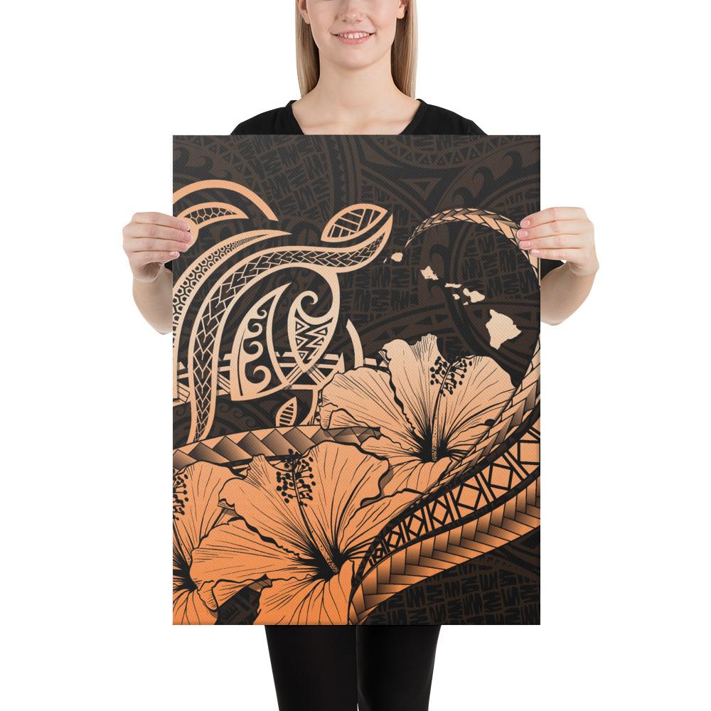 Hawaii Turtle Map Polynesian Orange Canvas 18x24 Canvas White - Polynesian Pride