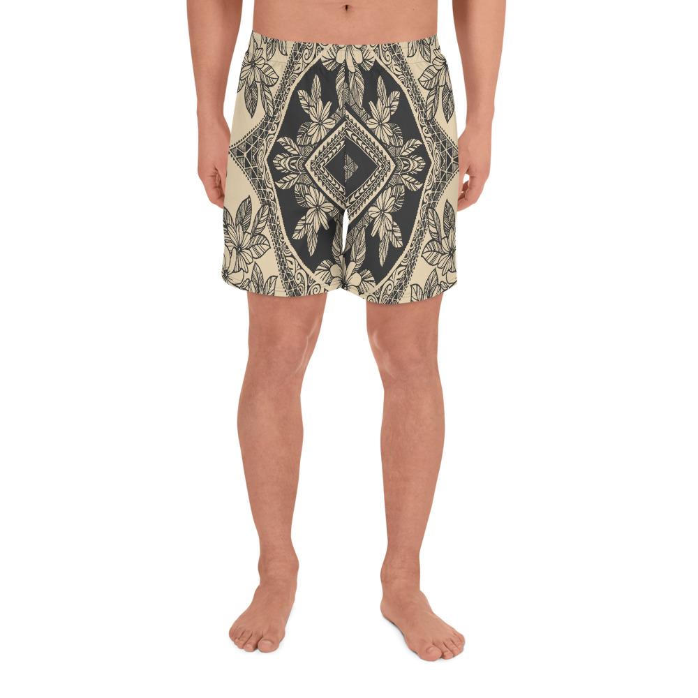 Polynesian Plumeria Mix Gray Men's Athletic Long Shorts Art - Polynesian Pride