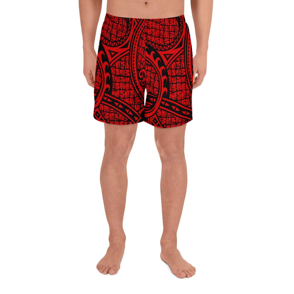 Polynesian Maori Lauhala Red Men's Athletic Long Shorts Art - Polynesian Pride