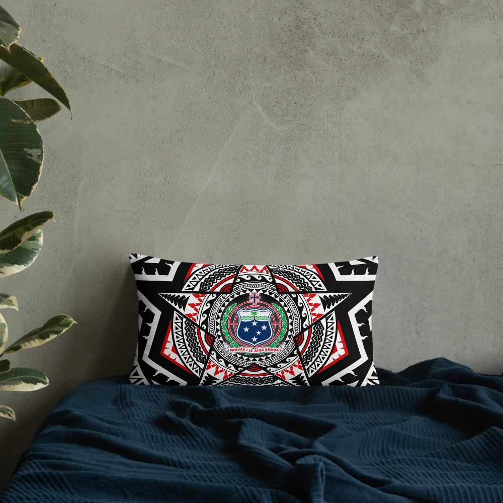 Samoa Pillow - Mandala Star Patterns 20×12 Black Pillow - Polynesian Pride