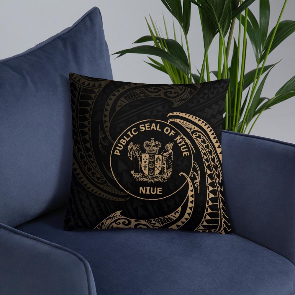 Niue Polynesian Basic Pillow - Gold Tribal Wave - Polynesian Pride