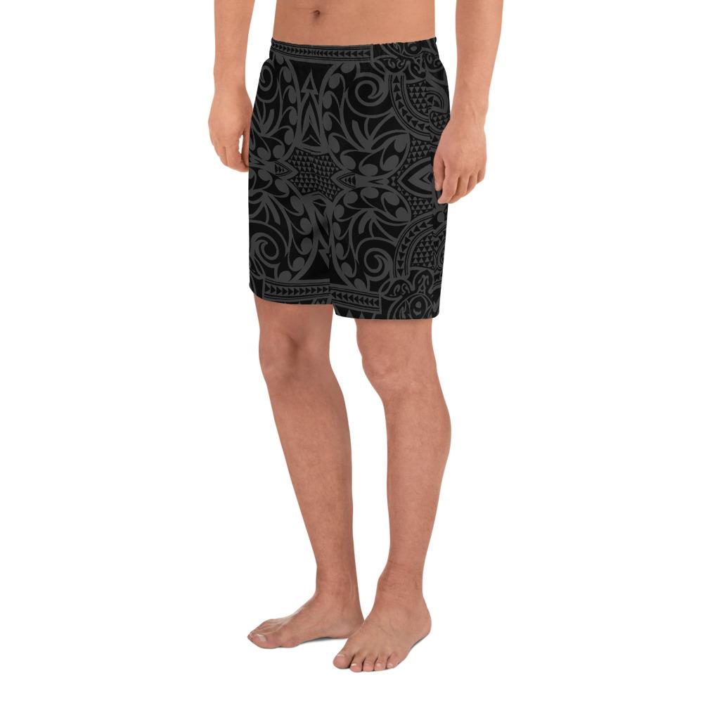 Polynesian Kakau Turtle Gray Men's Athletic Long Shorts - Polynesian Pride