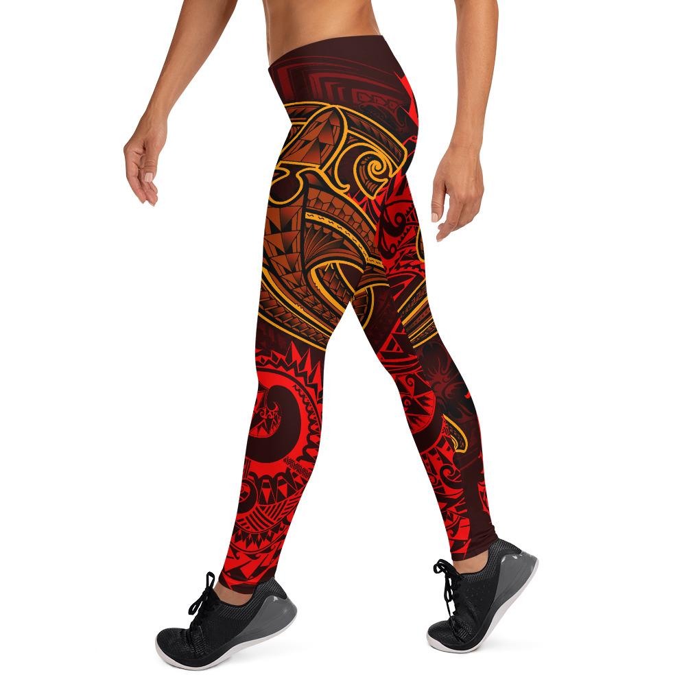 American Samoa Leggings - Red Shark Polynesian Tattoo Red - Polynesian Pride