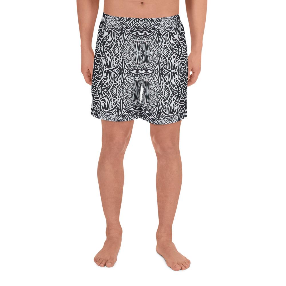 Polynesian Lauhala Mix White Men's Athletic Long Shorts Art - Polynesian Pride