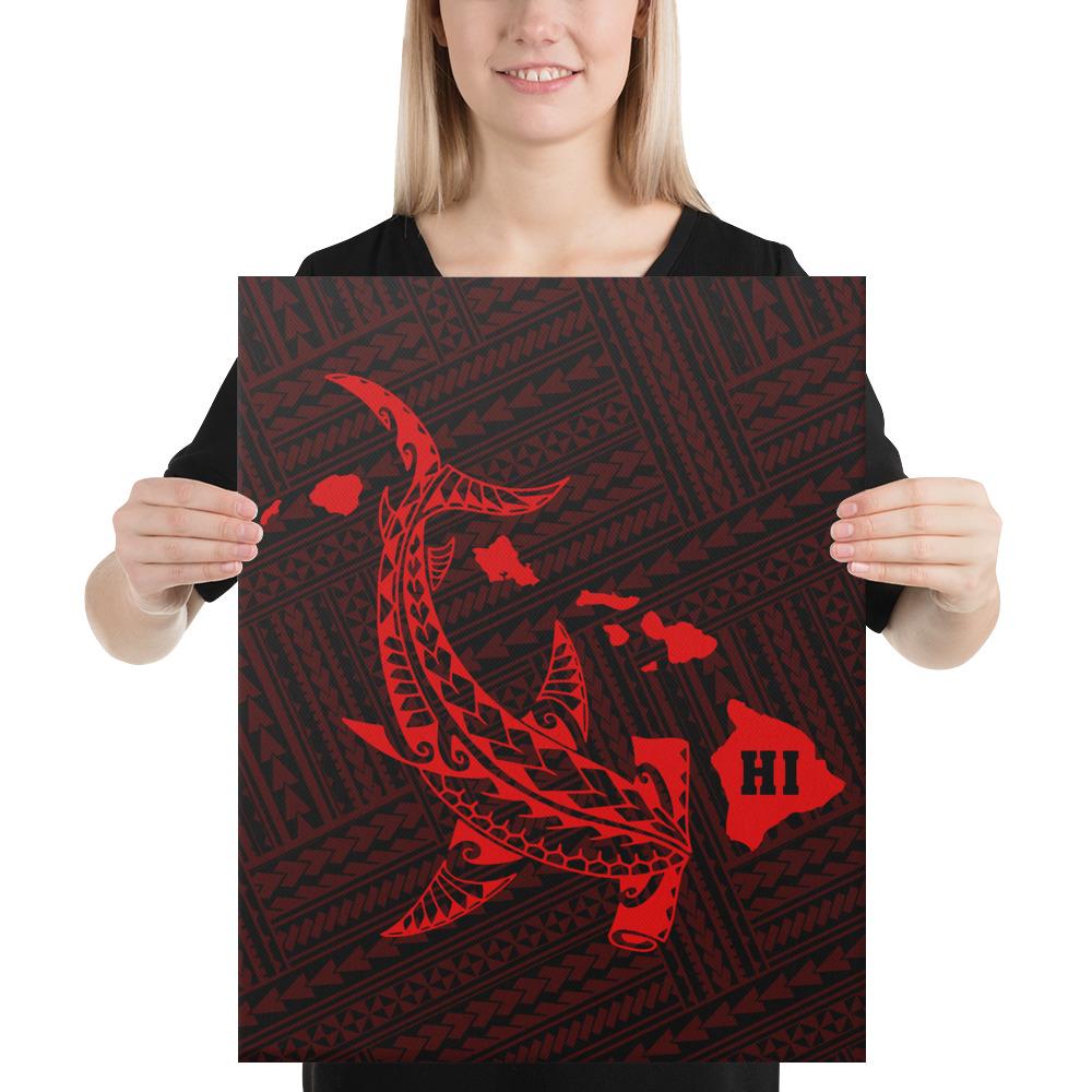 Hawaiian Map Hammerhead Shark Polynesian Canvas Red 16x20 Canvas Red - Polynesian Pride