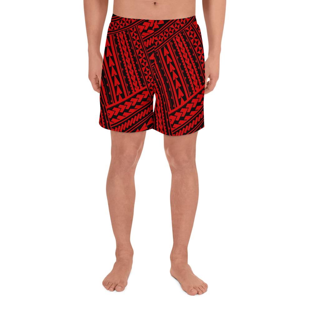 Polynesian Nation Red Men's Athletic Long Shorts Art - Polynesian Pride