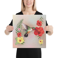 Hibiscus Bird Canvas 16x16 Canvas White - Polynesian Pride