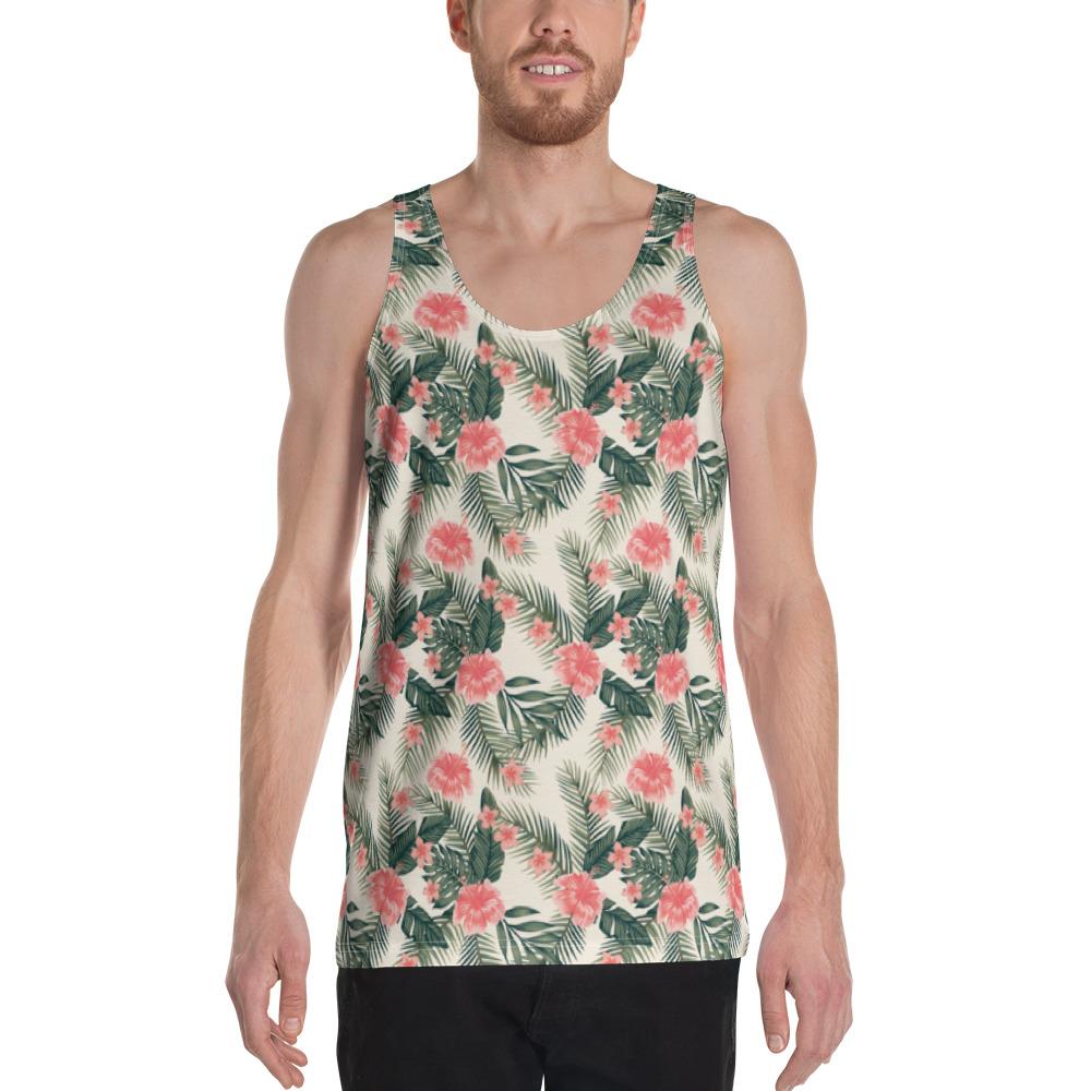 Hibiscus Plumeria Tropical Red Hawaii Men's Tank Top AH White - Polynesian Pride