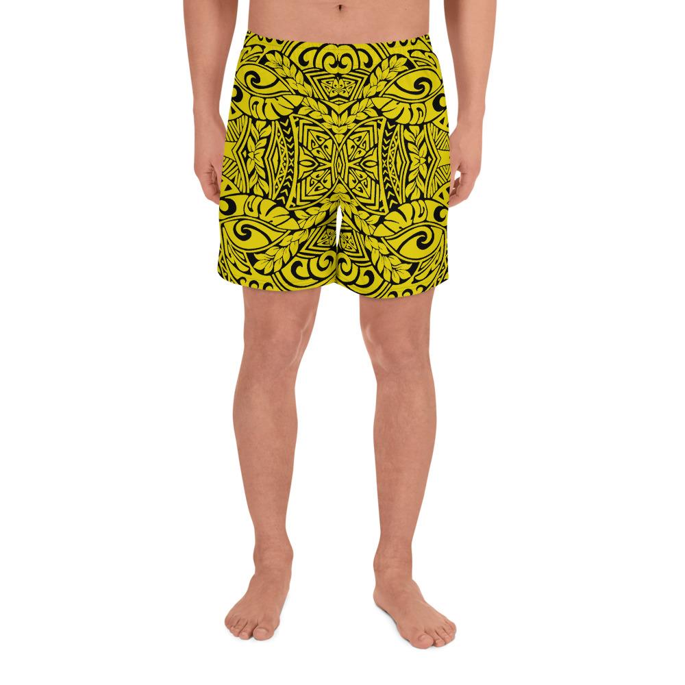 Polynesian Culture Yellow Men's Athletic Long Shorts Art - Polynesian Pride