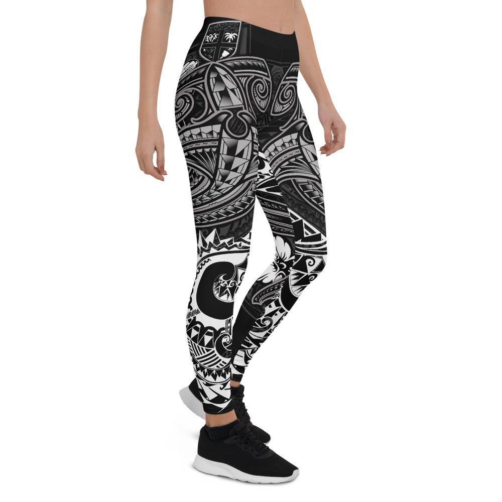 Fiji Leggings - White Shark Polynesian Tattoo White - Polynesian Pride