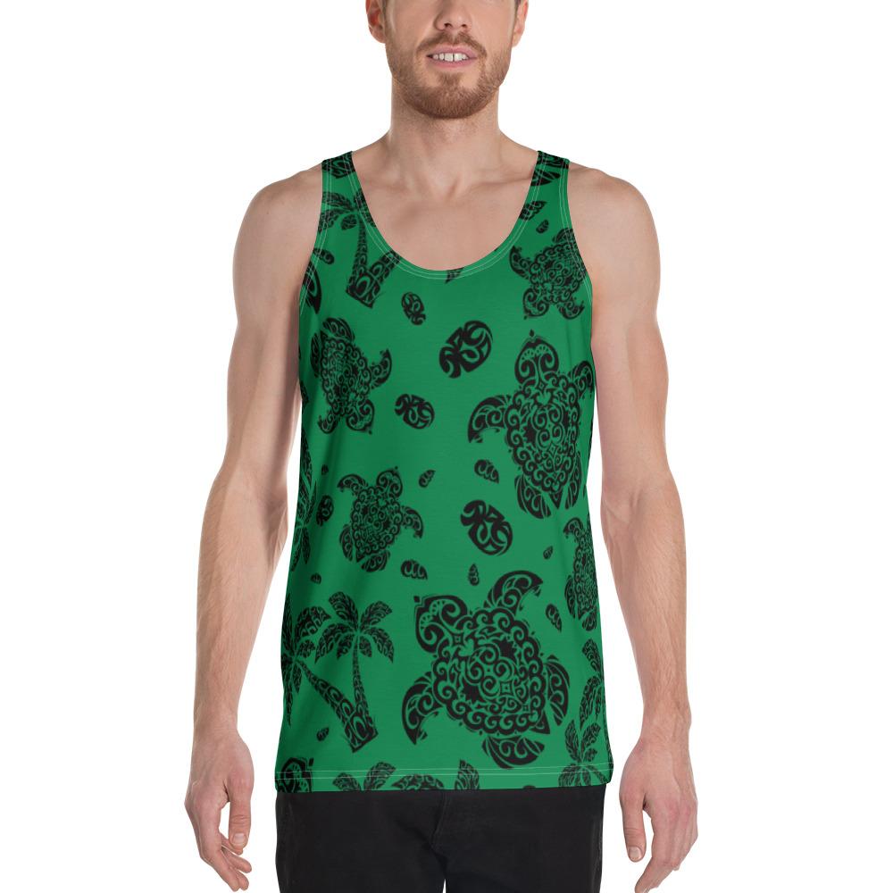 Polynesian Turtle Palm And Sea Pebbles Green - Hawaii Men's Tank Top Green - Polynesian Pride