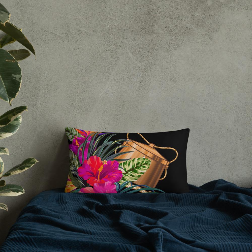 Tokelau Polynesian Basic Pillow - Tropical Bouquet Pillow 20×12 Black - Polynesian Pride