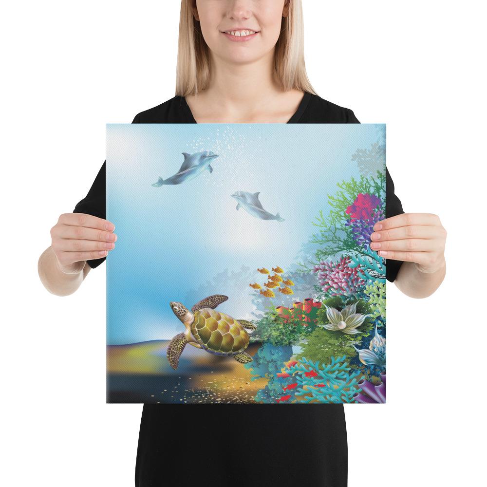 Ocean Cartoon Canvas 16x16 Canvas White - Polynesian Pride