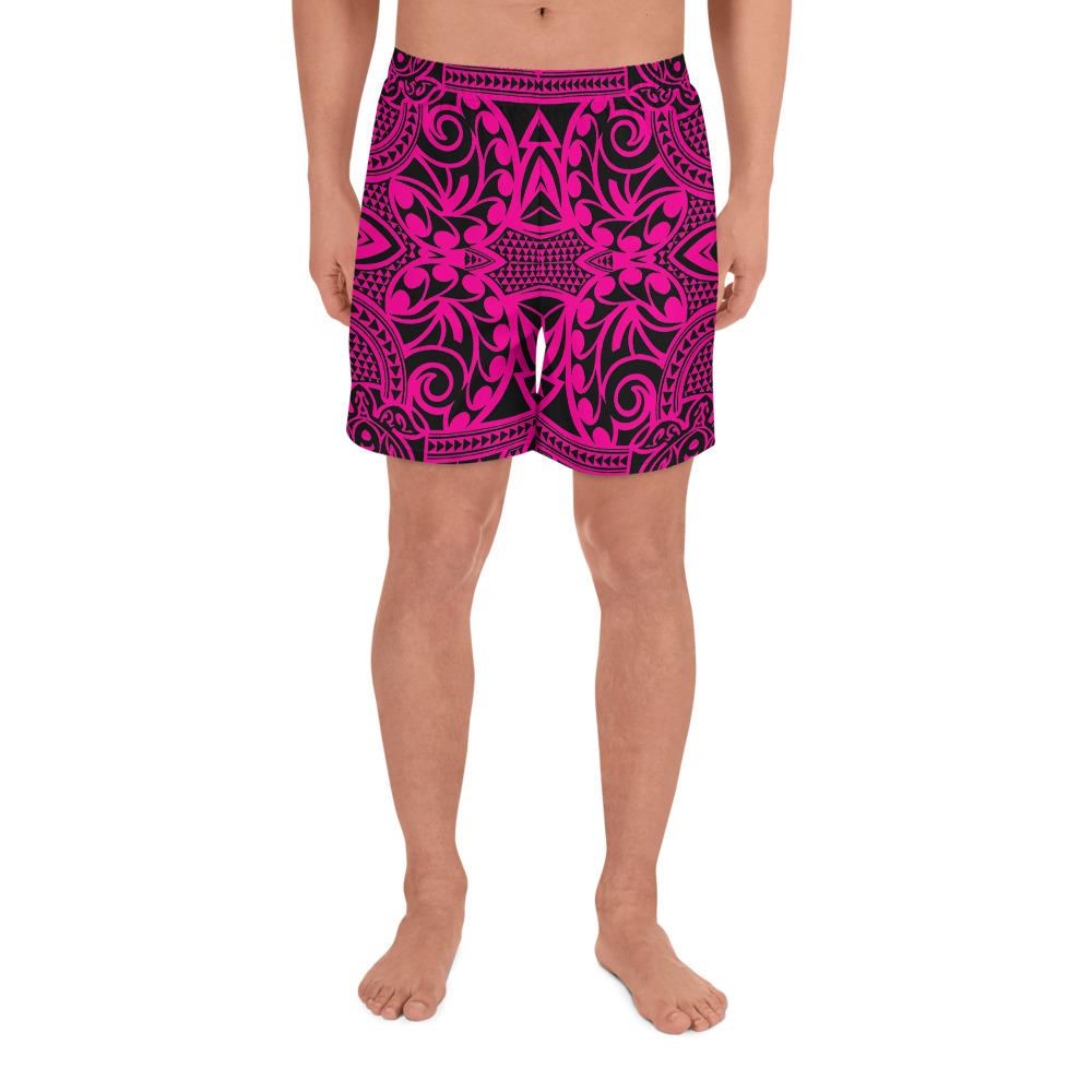 Polynesian Kakau Turtle Pink Men's Athletic Long Shorts Art - Polynesian Pride