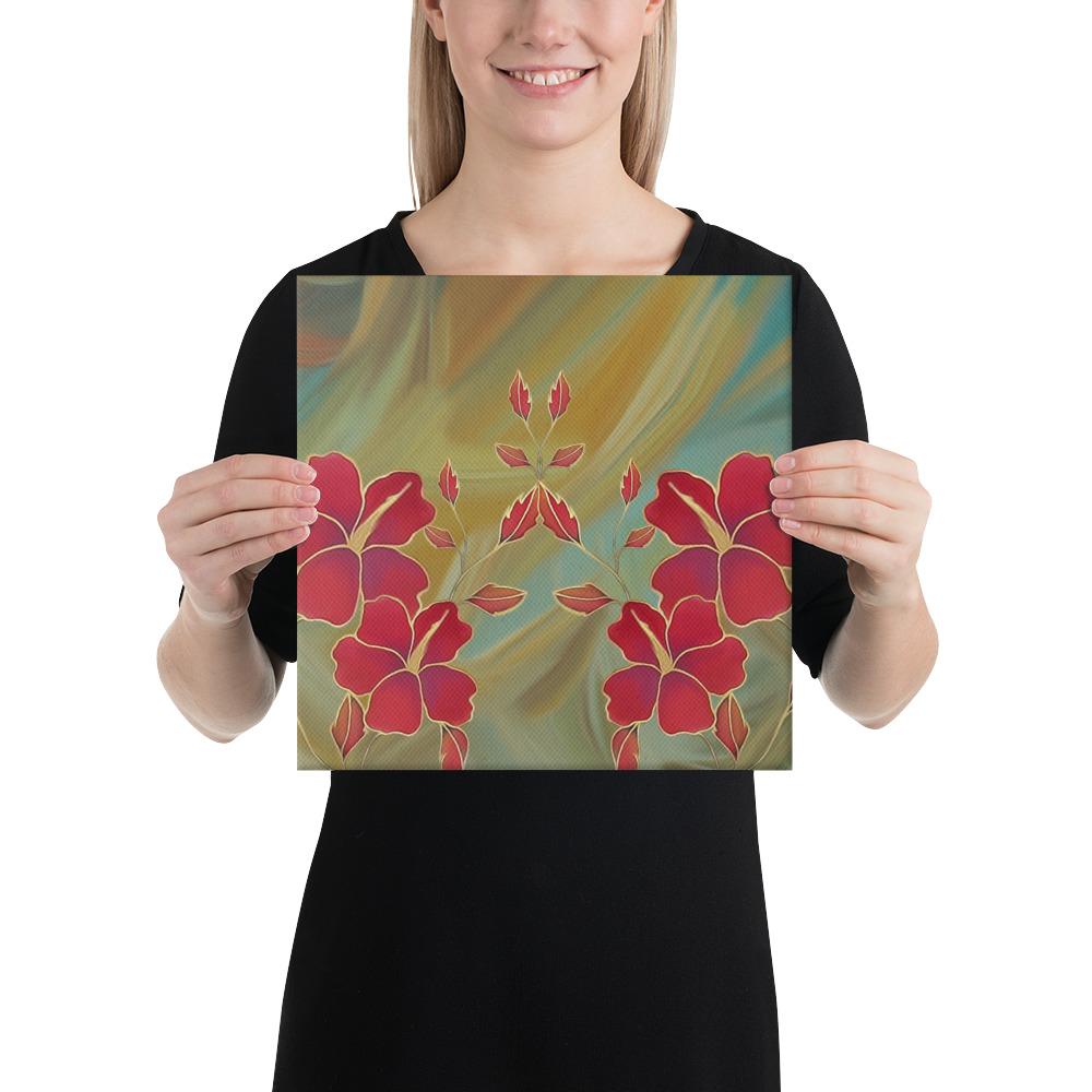 Hibiscus Water Color Canvas 12x12 Canvas White - Polynesian Pride