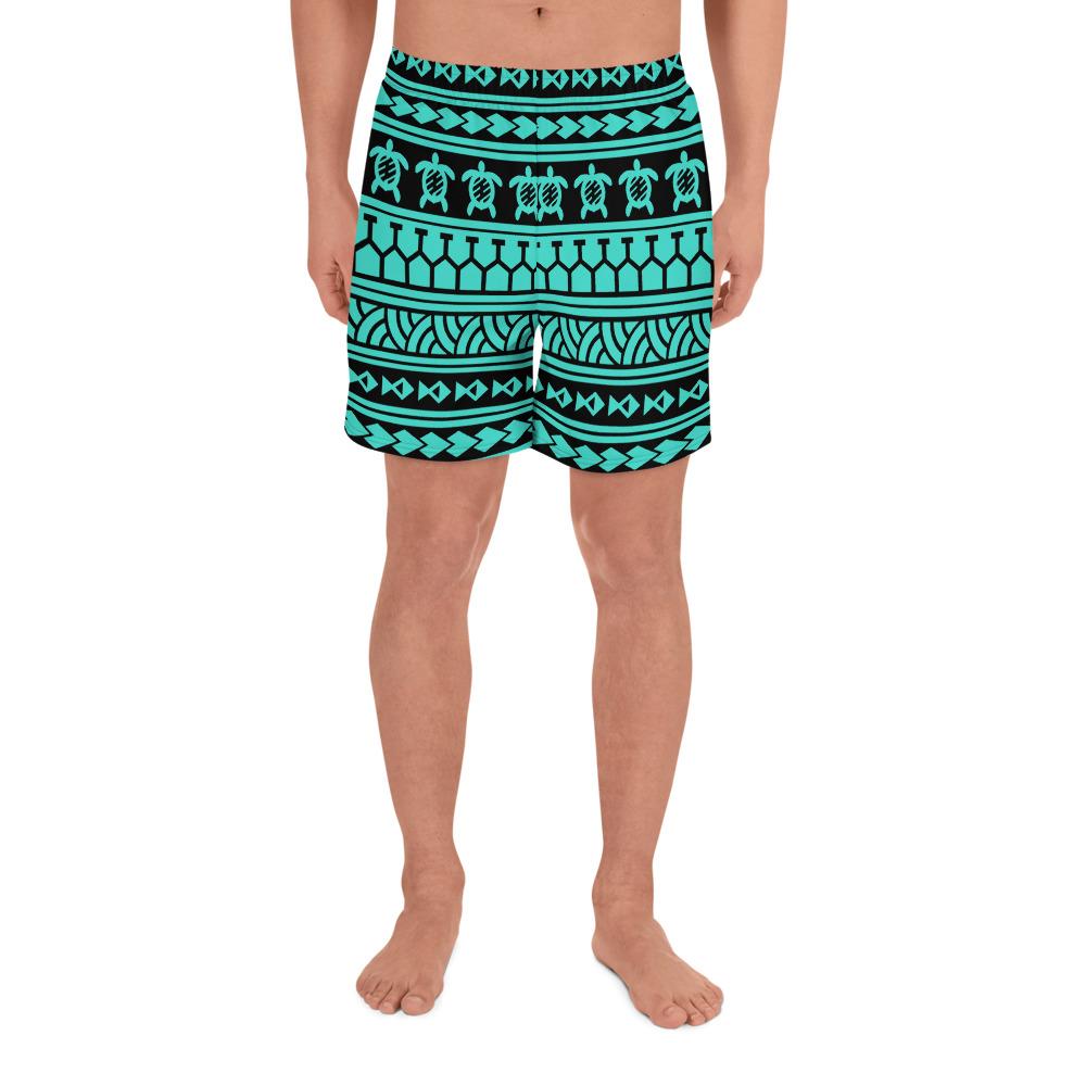 Polynesian Tattoo Tribal Turquoise Men's Athletic Long Shorts Art - Polynesian Pride