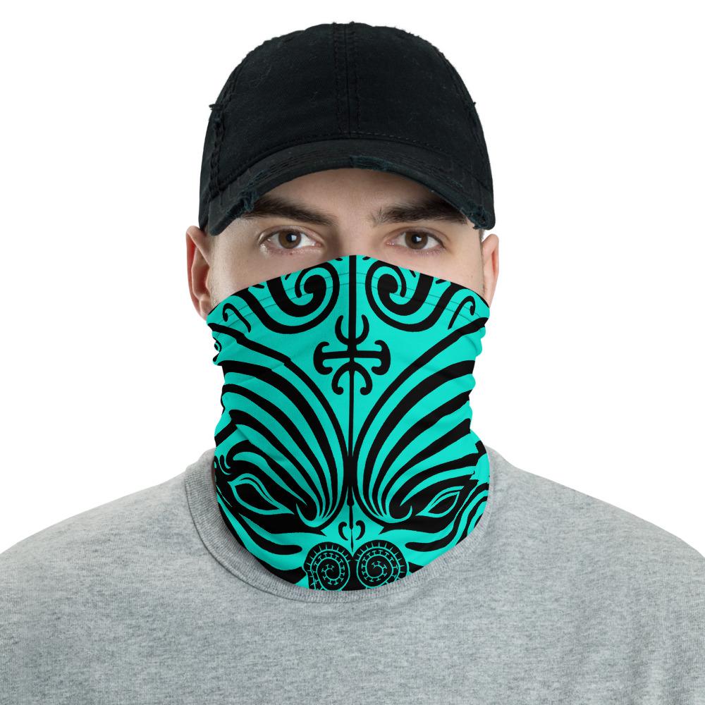 Polynesian Maori Mask Turquoise Unisex Neck Gaiter One Size Art - Polynesian Pride