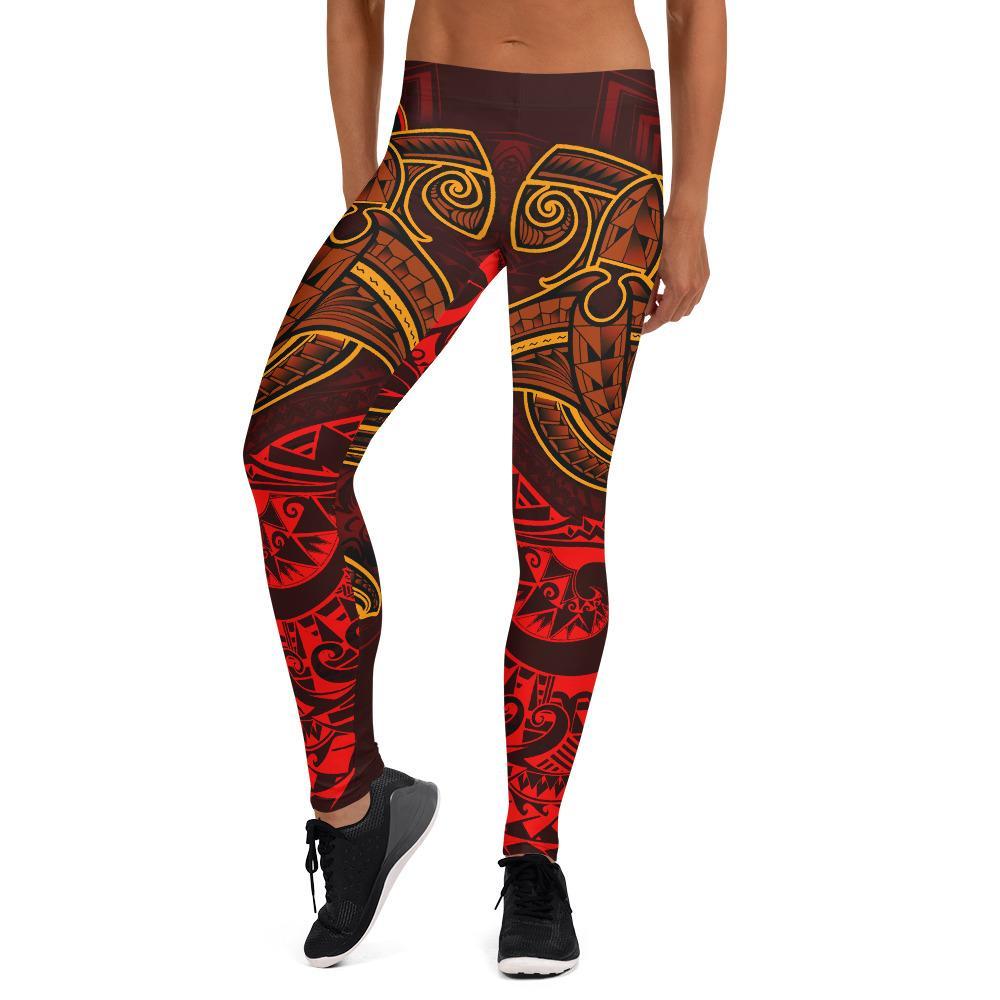 Guam Polynesian Leggings - Red Shark Polynesian Tattoo - Polynesian Pride