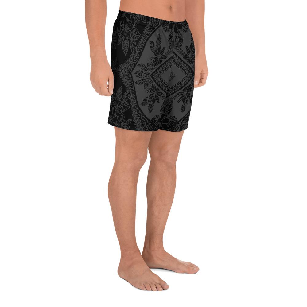 Polynesian Plumeria Mix Gray Black Men's Athletic Long Shorts - Polynesian Pride