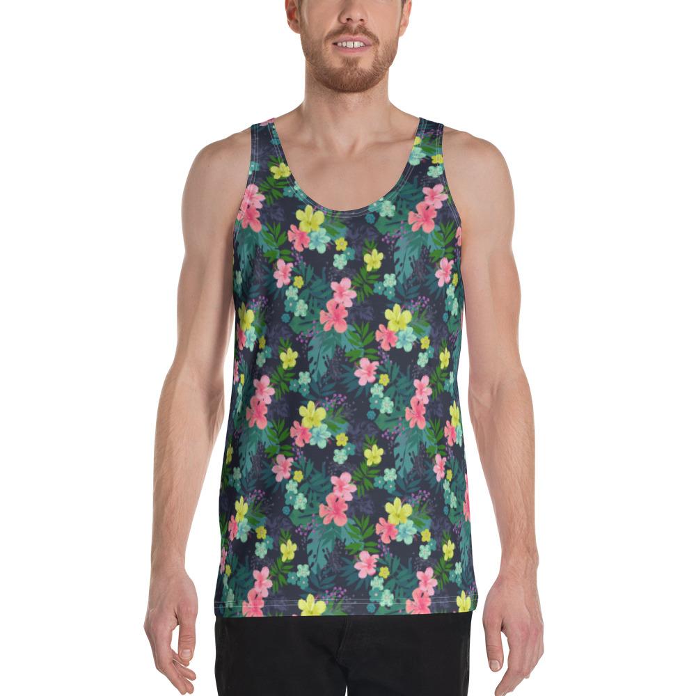 Tropical Hibiscus Hawaii Men's Tank Top AH White - Polynesian Pride