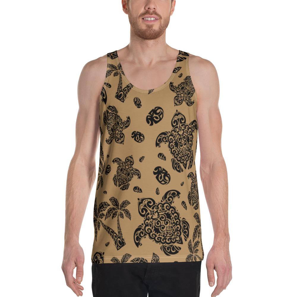 Polynesian Turtle Palm And Sea Pebbles Gold - Hawaii Men's Tank Top Gold - Polynesian Pride