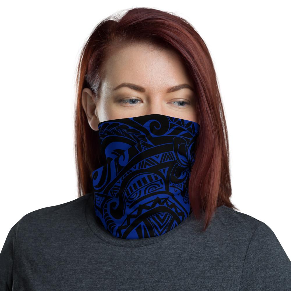 Hawaiian Bandana - Polynesian Plumeria Tatau Blue Neck Gaiter One Size Art - Polynesian Pride