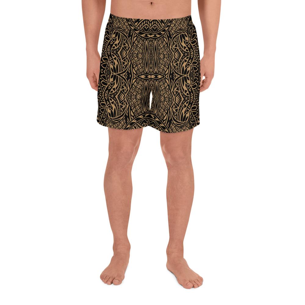 Polynesian Lauhala Mix Gold Men's Athletic Long Shorts Art - Polynesian Pride