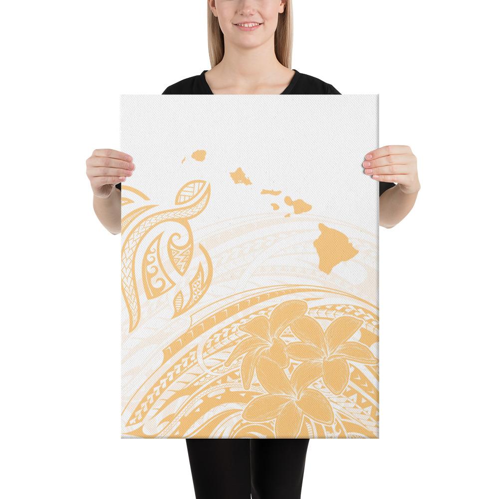 Hawaii Turtle Polynesian Map Plumeria White Background Canvas 18x24 Canvas White - Polynesian Pride