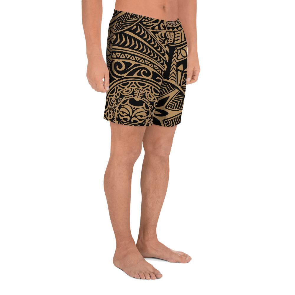 Polynesian Hawaiian Style Tribal Tattoo Gold Men's Athletic Long Shorts - Polynesian Pride
