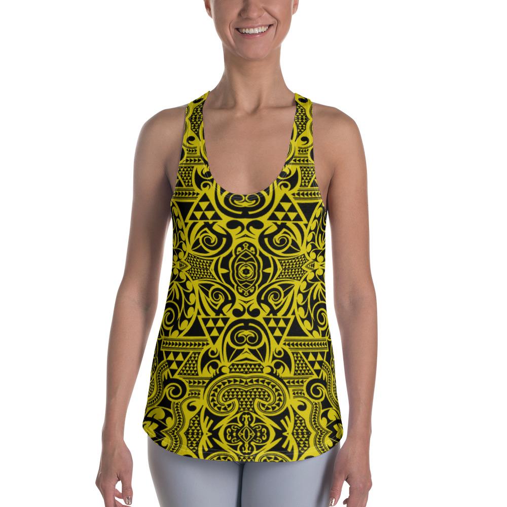 Polynesian Kakau Turtle Yellow Hawaii Women's Racerback Tank Top Art - Polynesian Pride