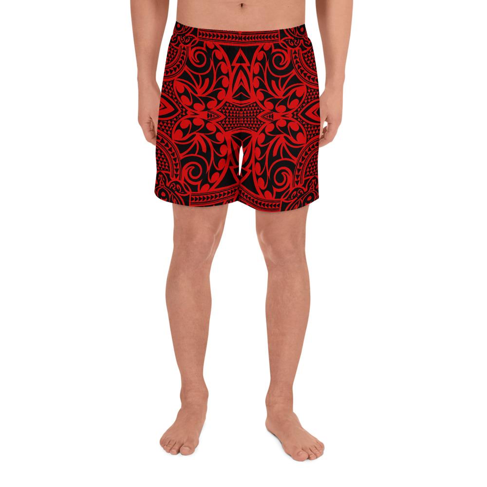 Polynesian Kakau Turtle Red Men's Athletic Long Shorts Art - Polynesian Pride