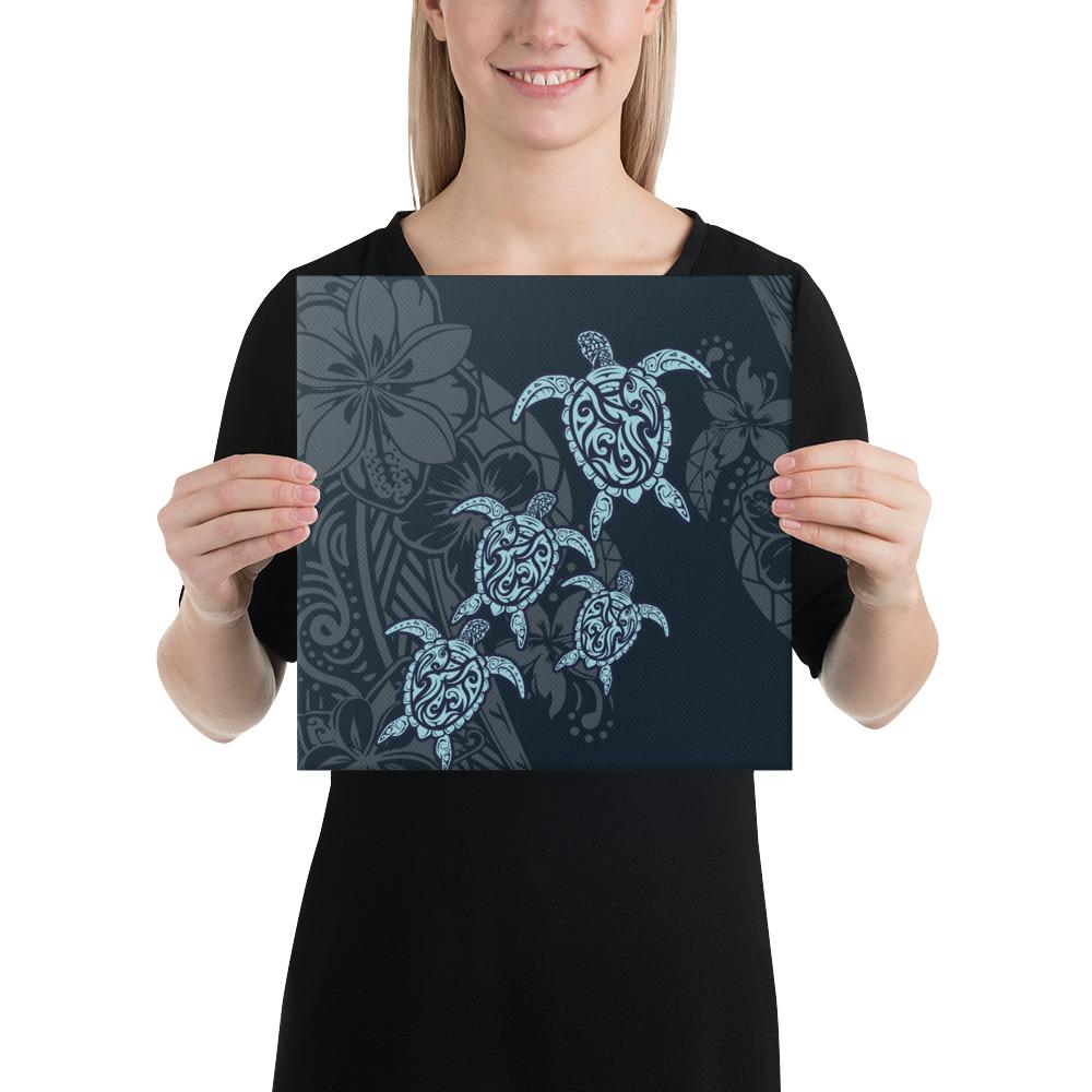 Plumeria Polynesian Deep Sea Hawaii Turtle Canvas 12x12 Canvas White - Polynesian Pride