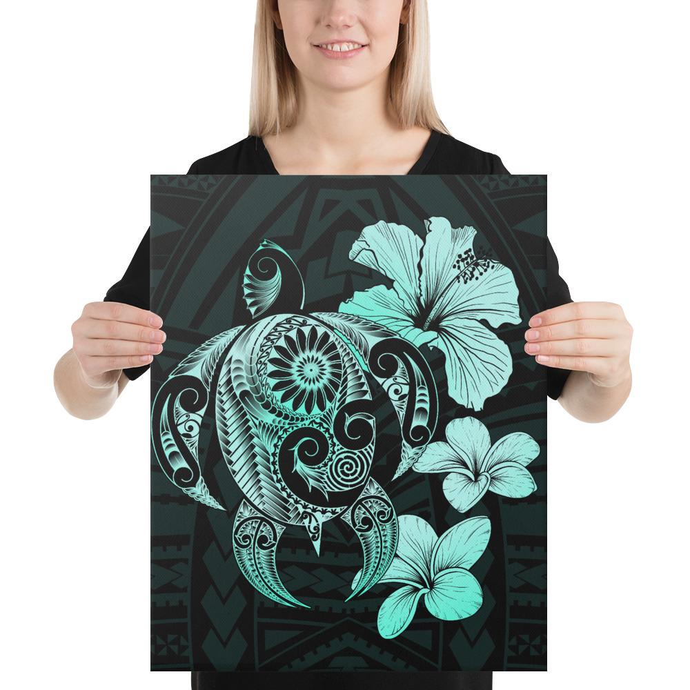 Hibiscus Plumeria Mix Polynesian Turtle Turquoise Canvas 16x20 Canvas Turquoise - Polynesian Pride