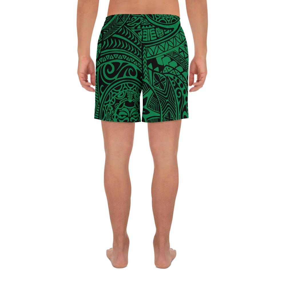 Polynesian Hawaiian Style Tribal Tattoo Green Men's Athletic Long Shorts - Polynesian Pride
