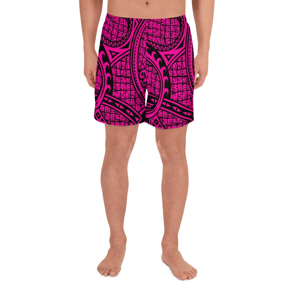 Polynesian Maori Lauhala Pink Men's Athletic Long Shorts Art - Polynesian Pride