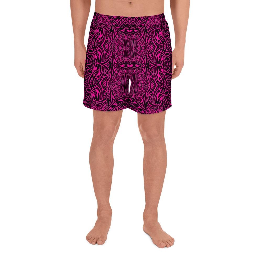 Polynesian Lauhala Mix Pink Men's Athletic Long Shorts Art - Polynesian Pride