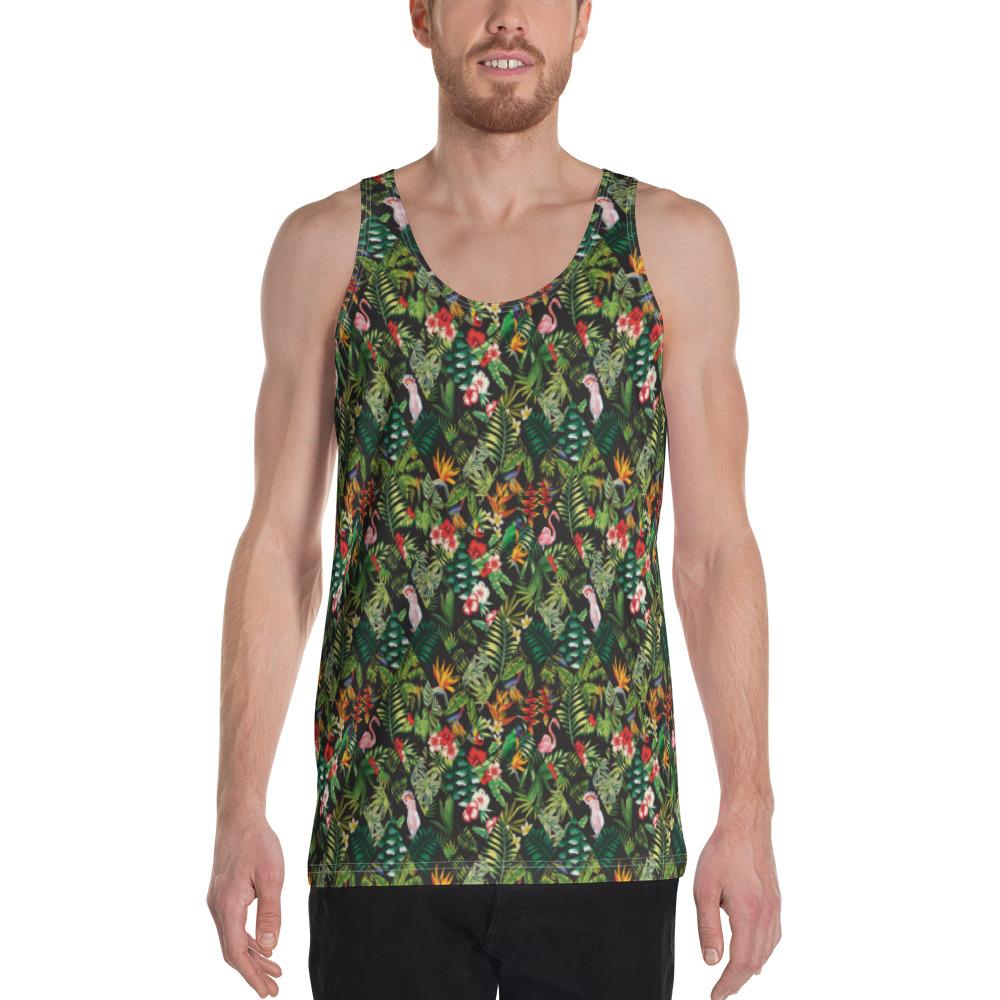 Tropical Flamingo Hibiscus Hawaii Men's Tank Top AH White - Polynesian Pride