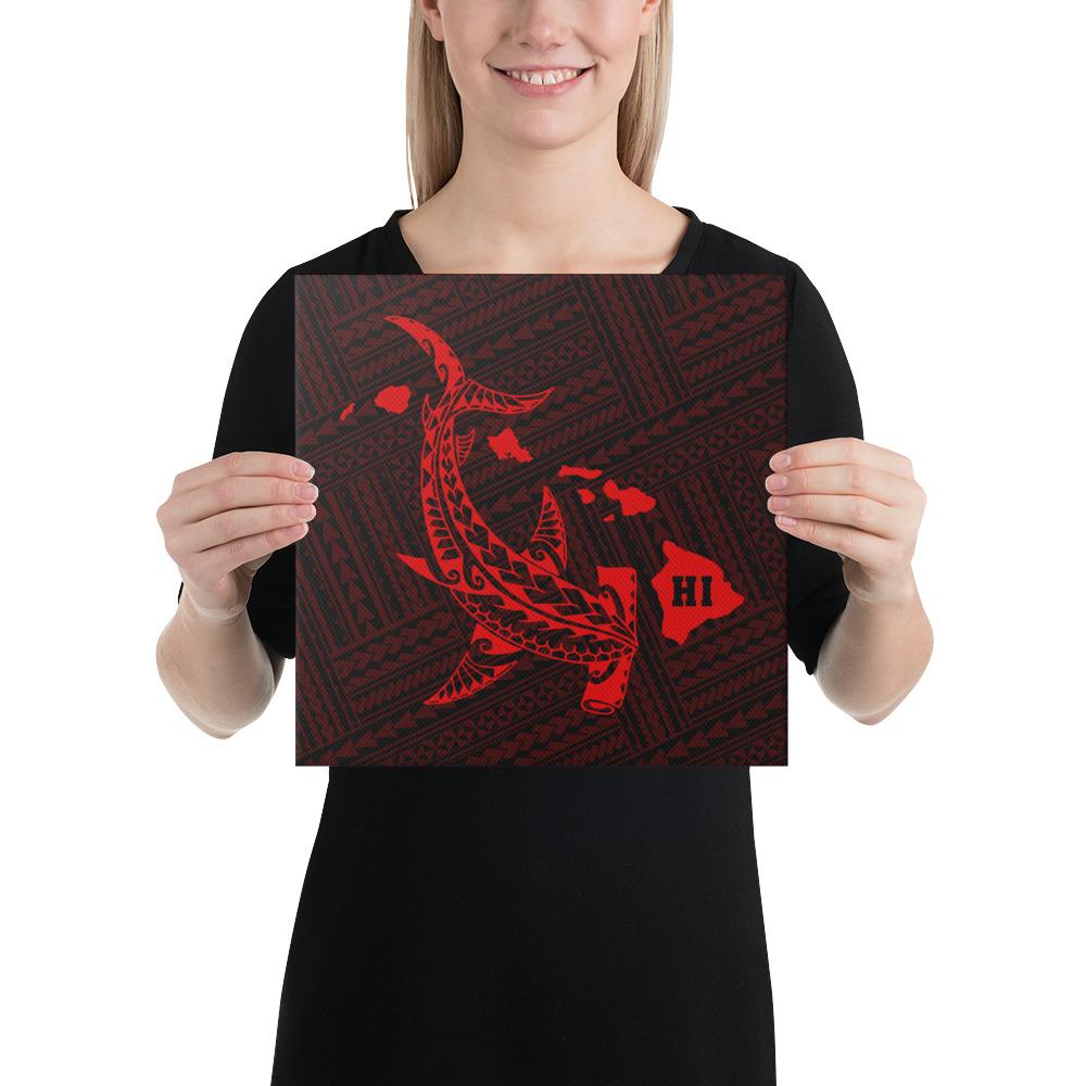 Hawaiian Map Hammerhead Shark Polynesian Canvas Red 12x12 Canvas Red - Polynesian Pride