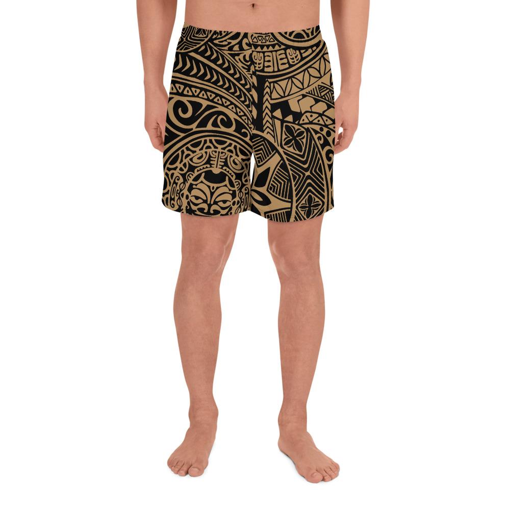 Polynesian Hawaiian Style Tribal Tattoo Gold Men's Athletic Long Shorts Art - Polynesian Pride